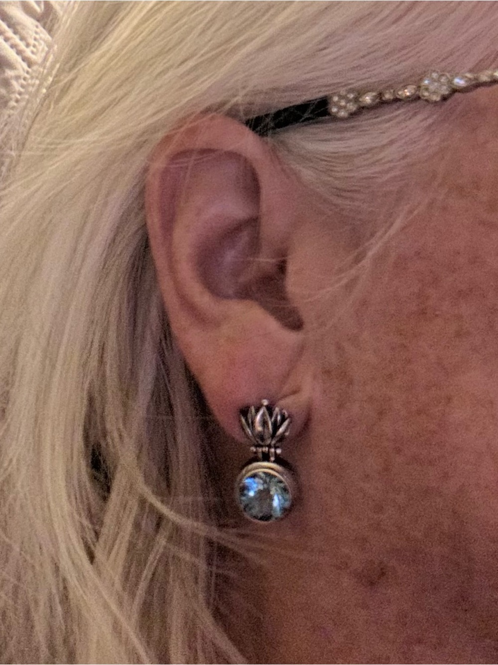 Silver and Gold Drop Earrings with sparkling blue topaz Gemstones - Picture 5 of 5